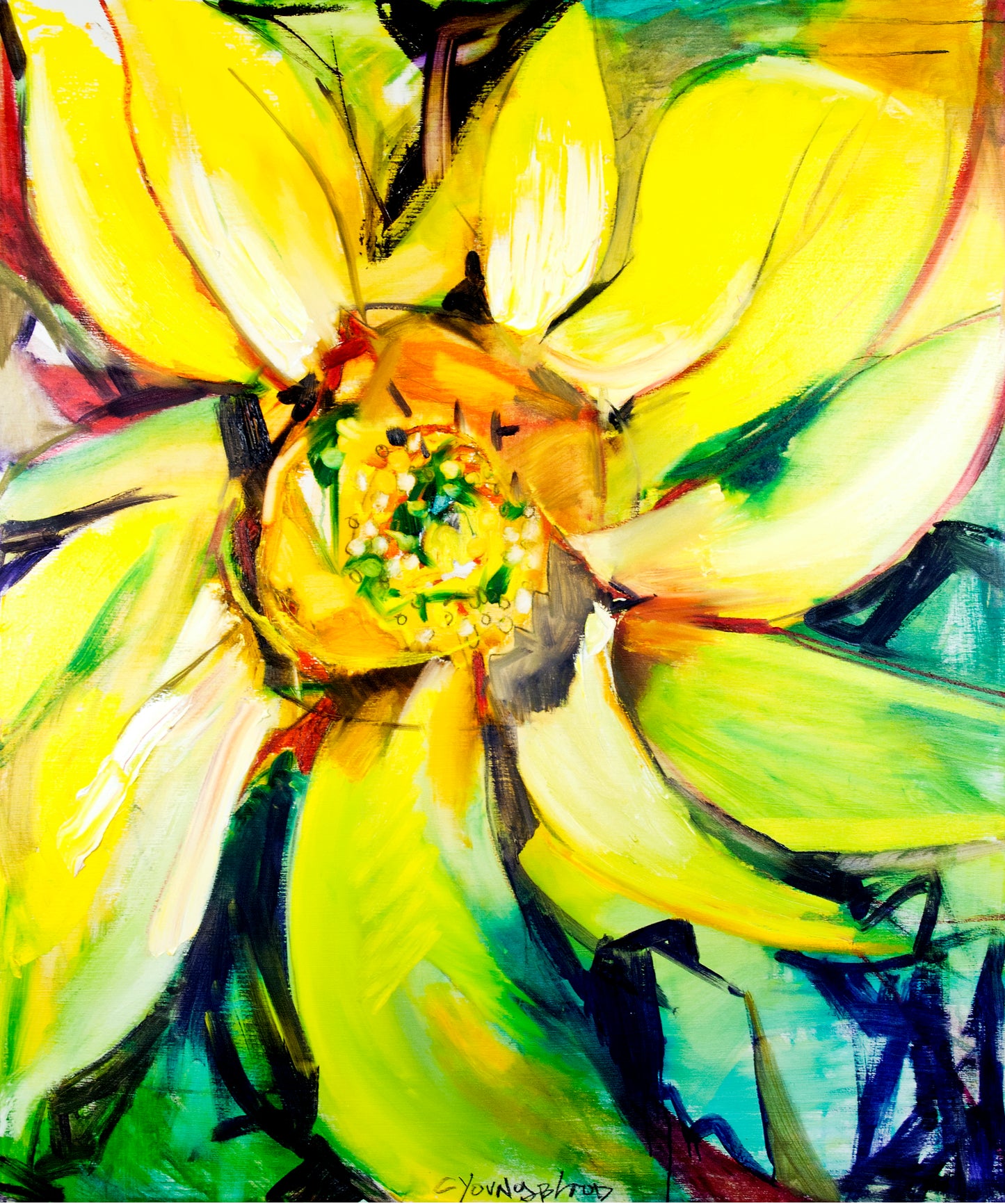 Sunflower (2018) (36x30”) Giclee on Canvas with Gold Floating Frame