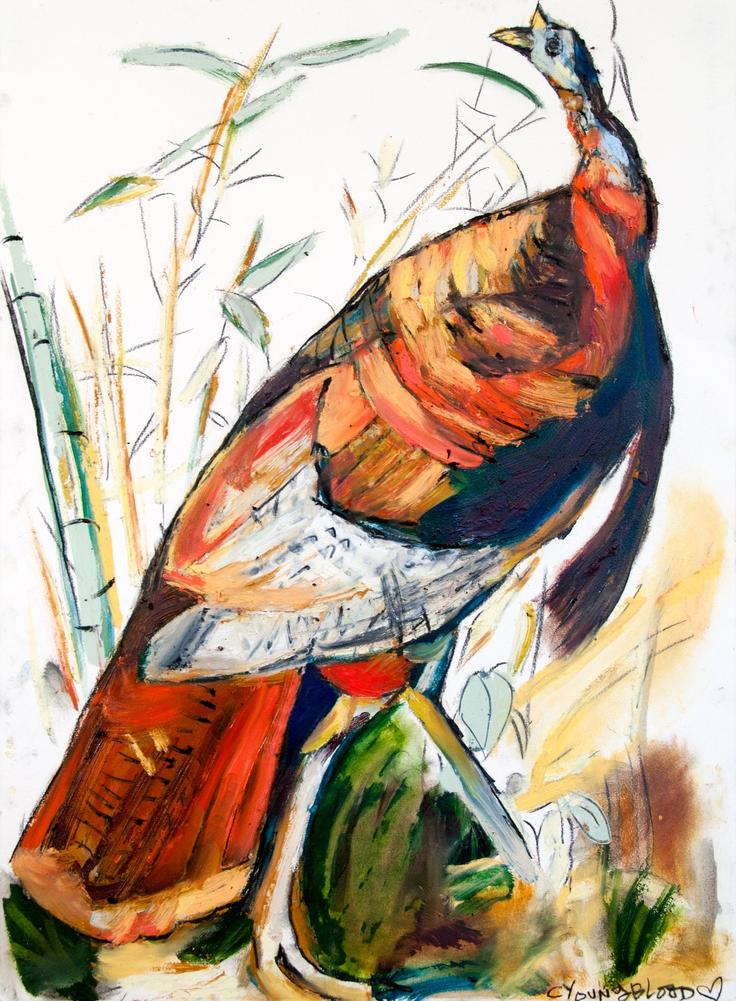 Wild Turkey (22x30”) giclee printed canvas with natural wood floating frame