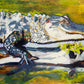 Chartreuse Gator (30x22”) Giclee on Canvas with Gold Floating Frame
