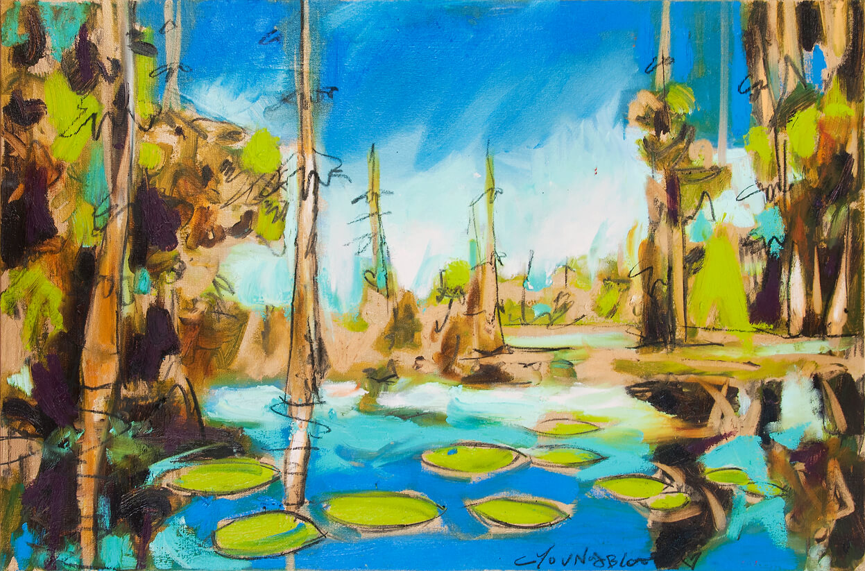 Blue Sky Bayou (42 x 48") with Gold and Black Frame