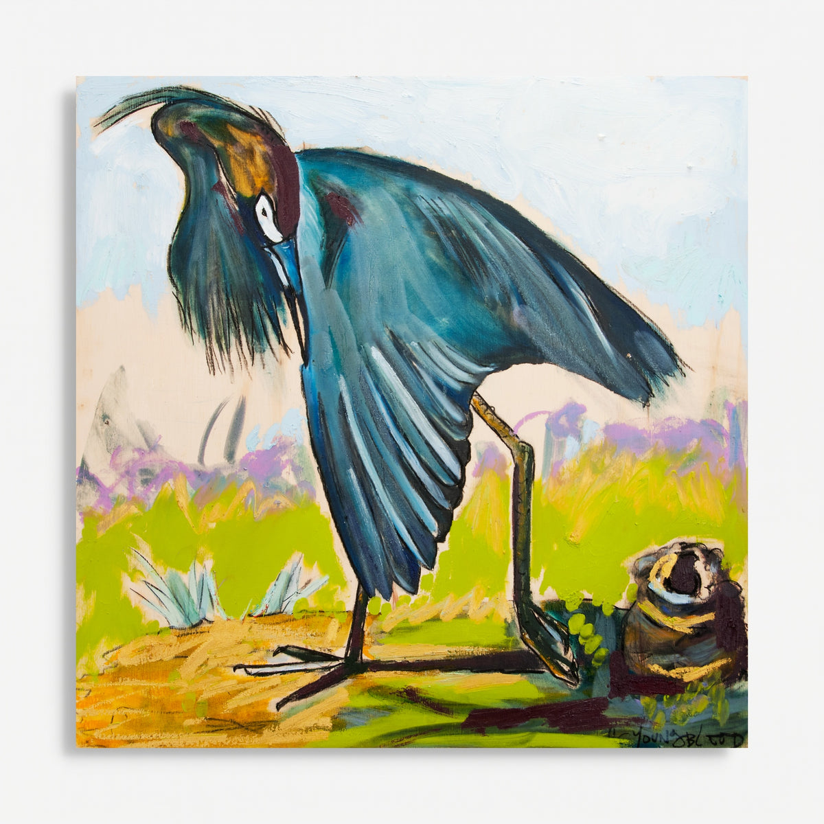 Blue Heron with Crawfish Piles