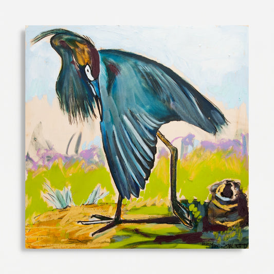 Blue Heron with Crawfish Piles
