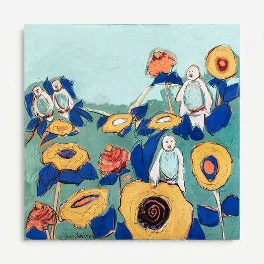 Doves with Sunflowers and Zinnias II