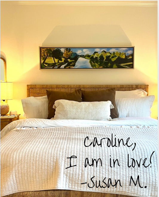 "Tranquil Lake" giclee on canvas with Natural Wood Floating Frame (60 x 13)