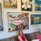 Groovy Gator (36x48”) with natural wood floating frame