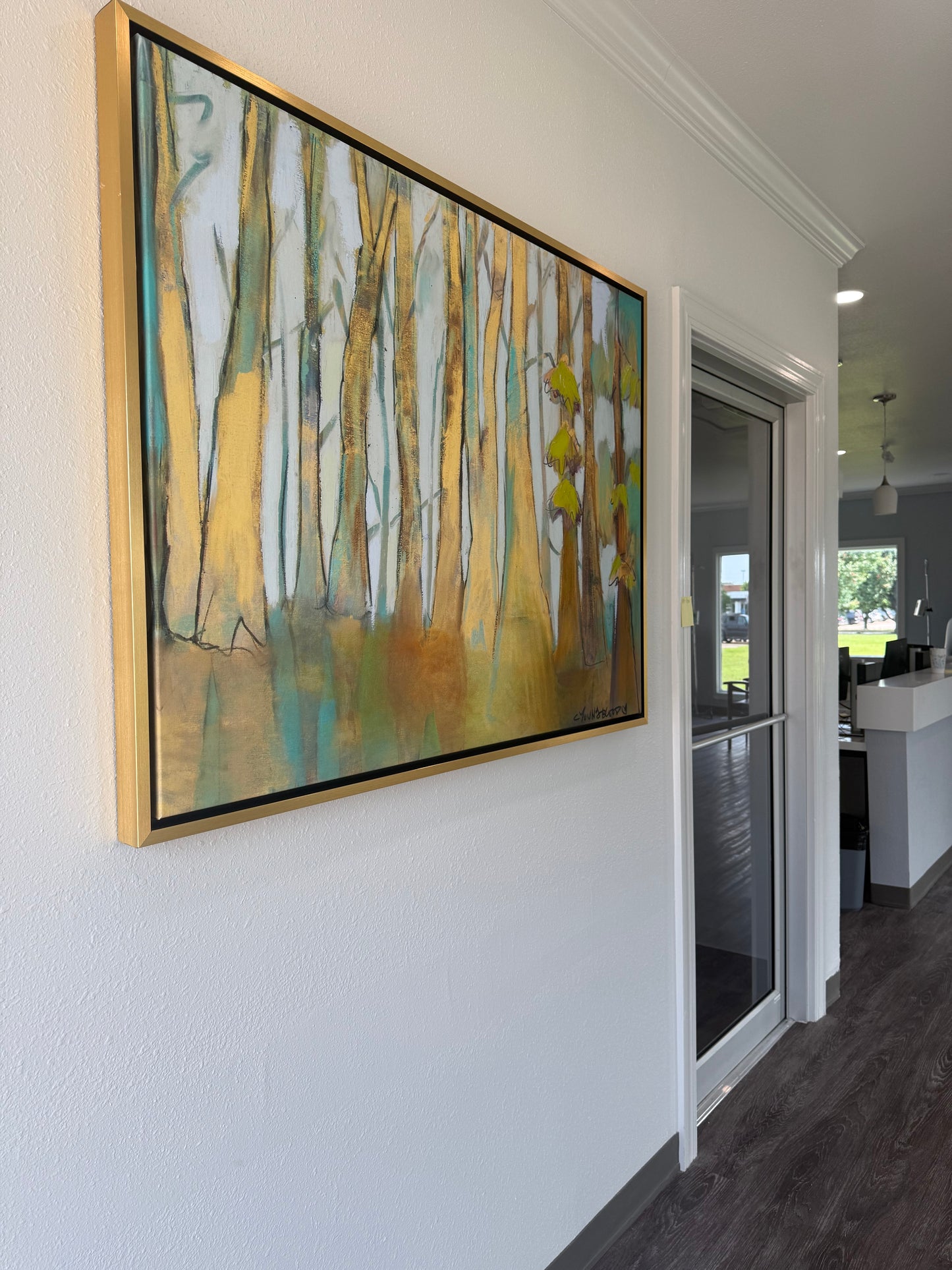 Golden Bayou with Cypress Trees (36 x 48") with Gold Floating Frame