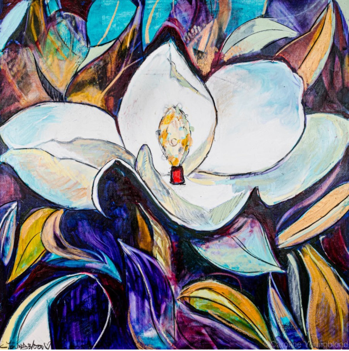 50% off (48x48”) Purple and Gold Magnolia signed giclee on canvas