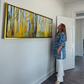 Golden Bayou with Cypress Trees Diptych (60 x 22") giclee on canvas with Gold Floating Frame