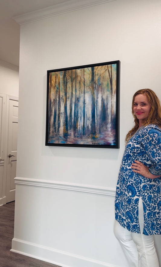 Mysterious Cypress (30x30”) giclee on canvas with Charcoal Floating Frame