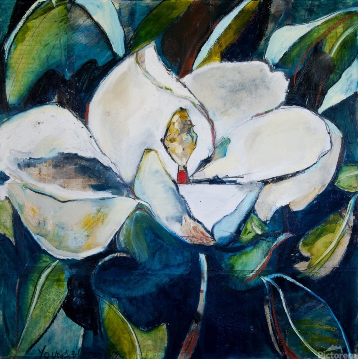 30% off Teal Magnolia (16x16”) Giclee on canvas signed