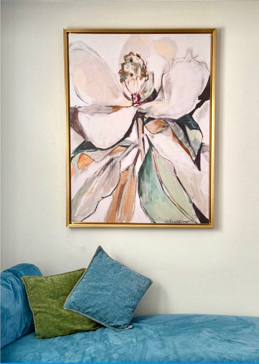 "Soft Neutral Magnolia" Solid Gold Floating Frame (36x48")