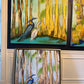 Golden Bayou with Heron & Egret (36 x 36") giclee on canvas with Antique Gold Floating Frame