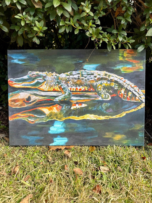 Gator on a Log in Dark Bayou (18x24”) | 20% off | SOLD OUT ‼️