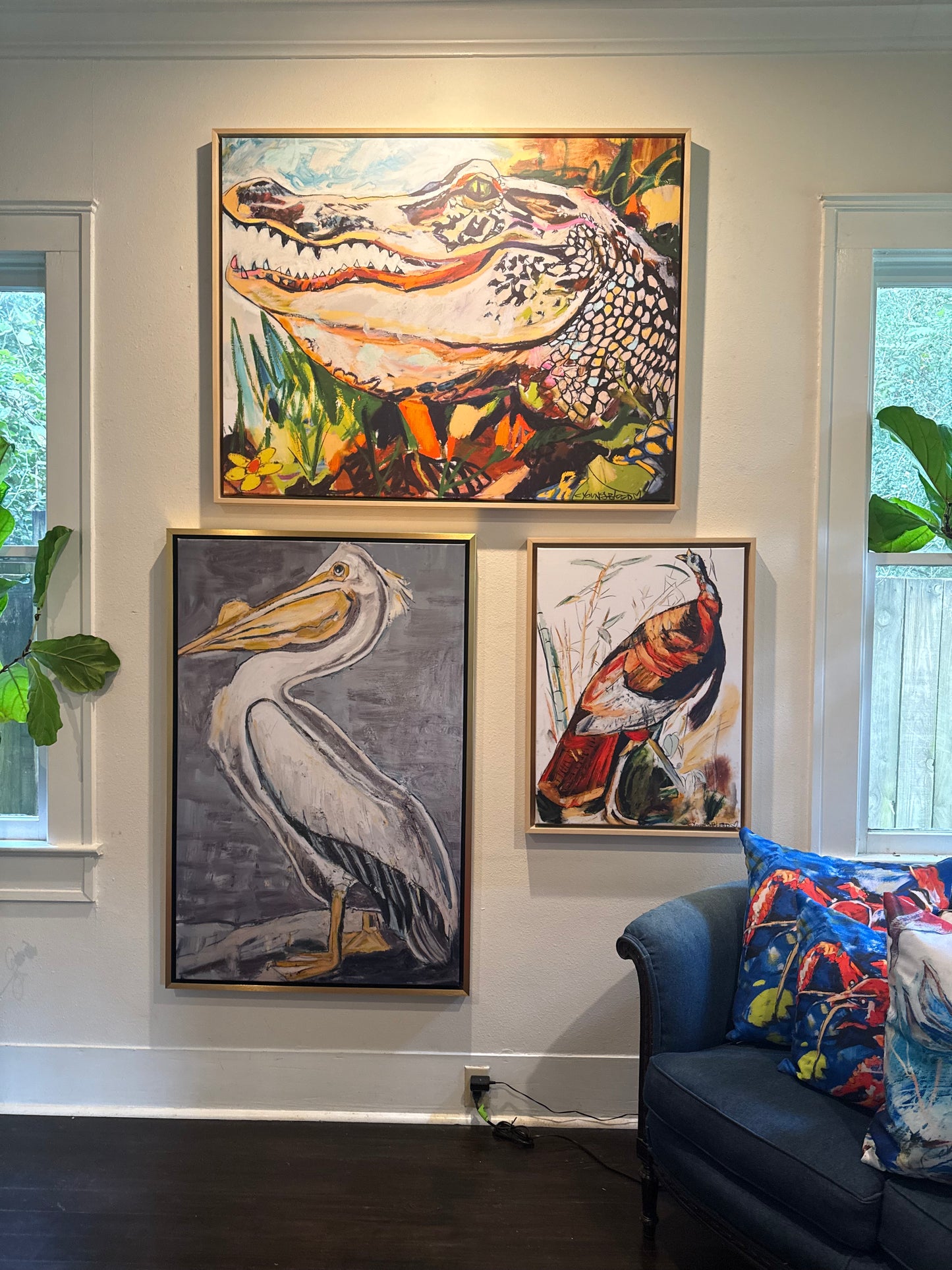 Wild Turkey (22x30”) giclee printed canvas with natural wood floating frame