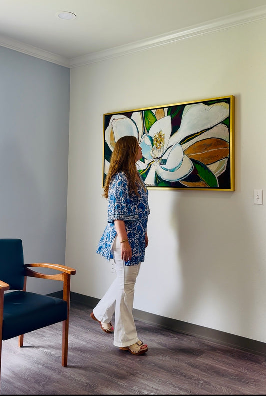 Horizontal Magnolia (55 x 29") giclee on canvas with Gold Floating Frame