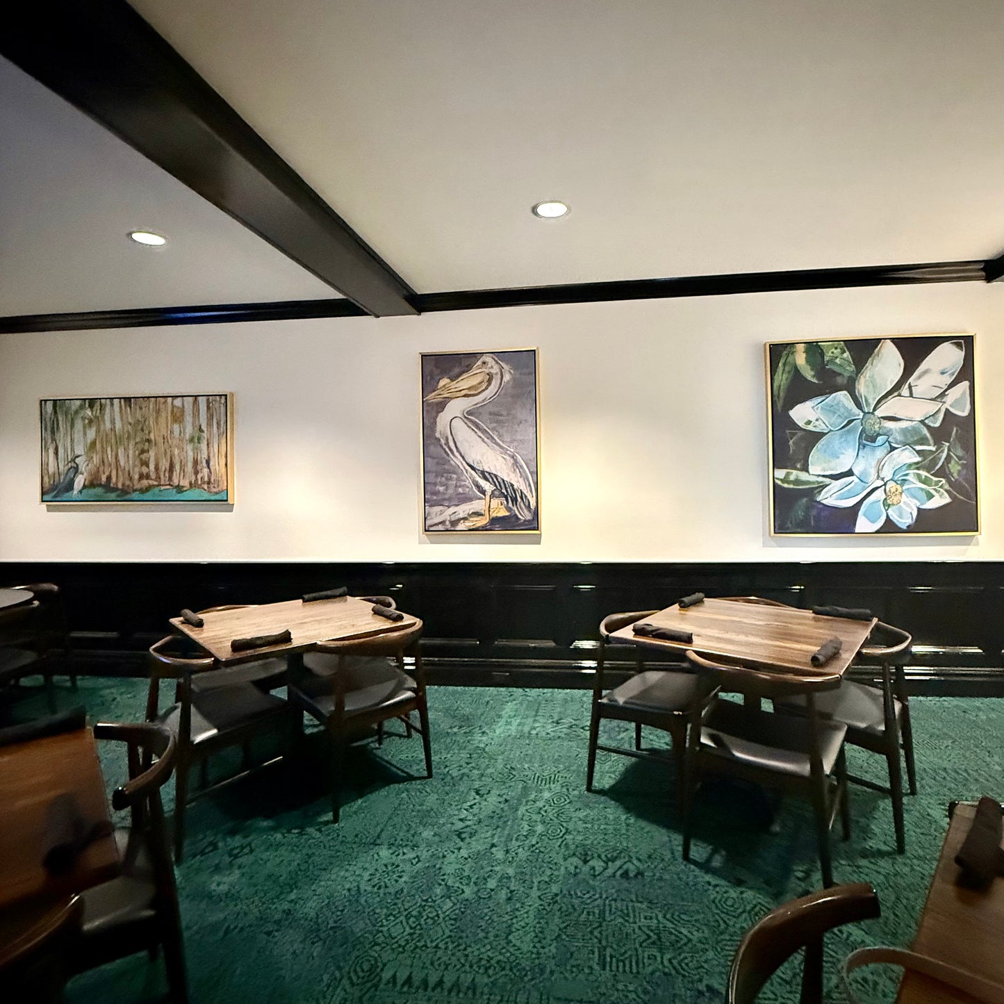 Magnolia at Night (48x48”) with gold floating frame