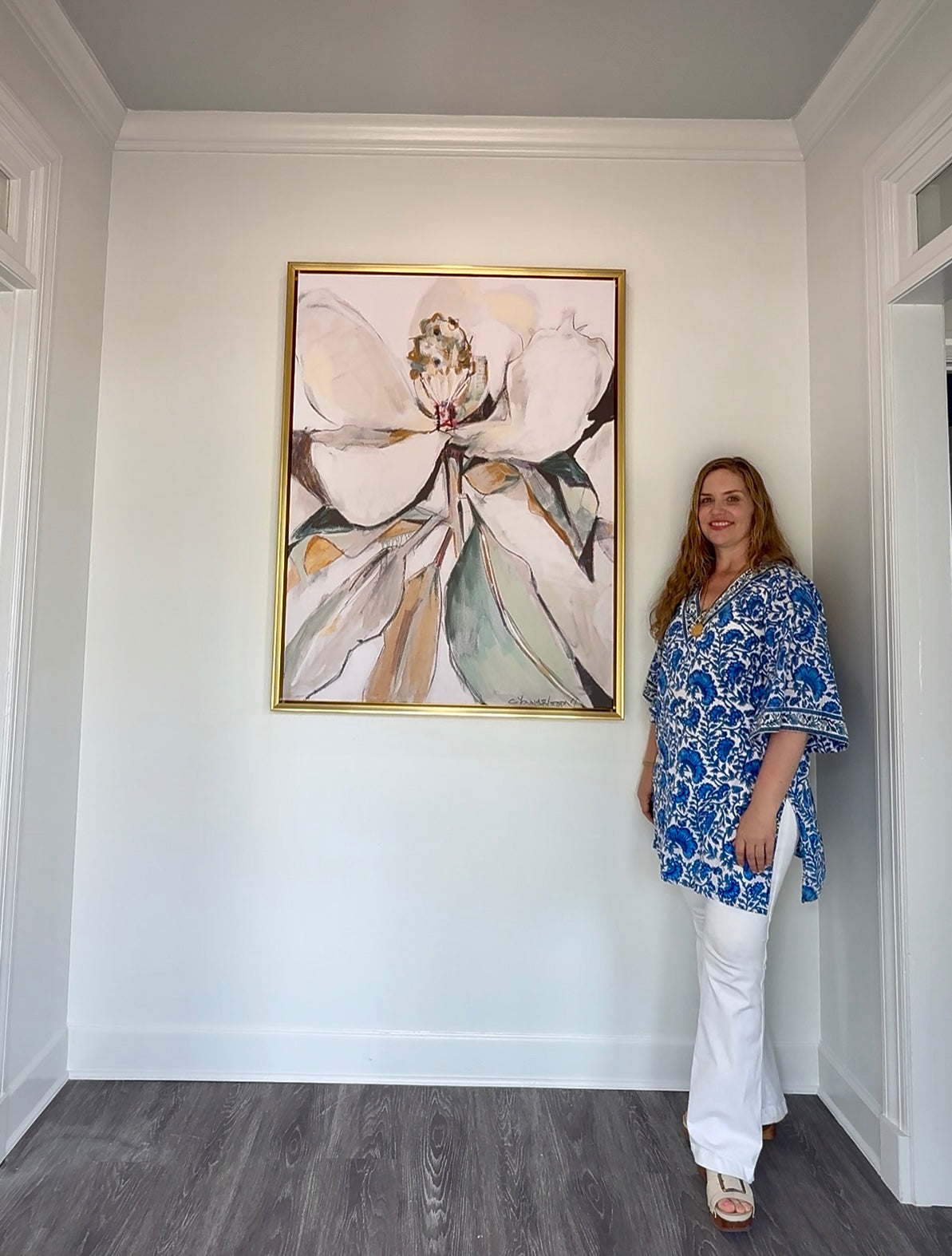 "Soft Neutral Magnolia" Solid Gold Floating Frame (36x48")