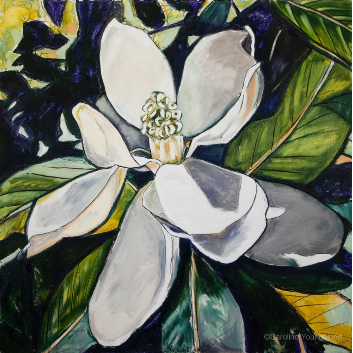 50% off Magnolia with Deep Purple (48x48”) Giclee on Canvas signed