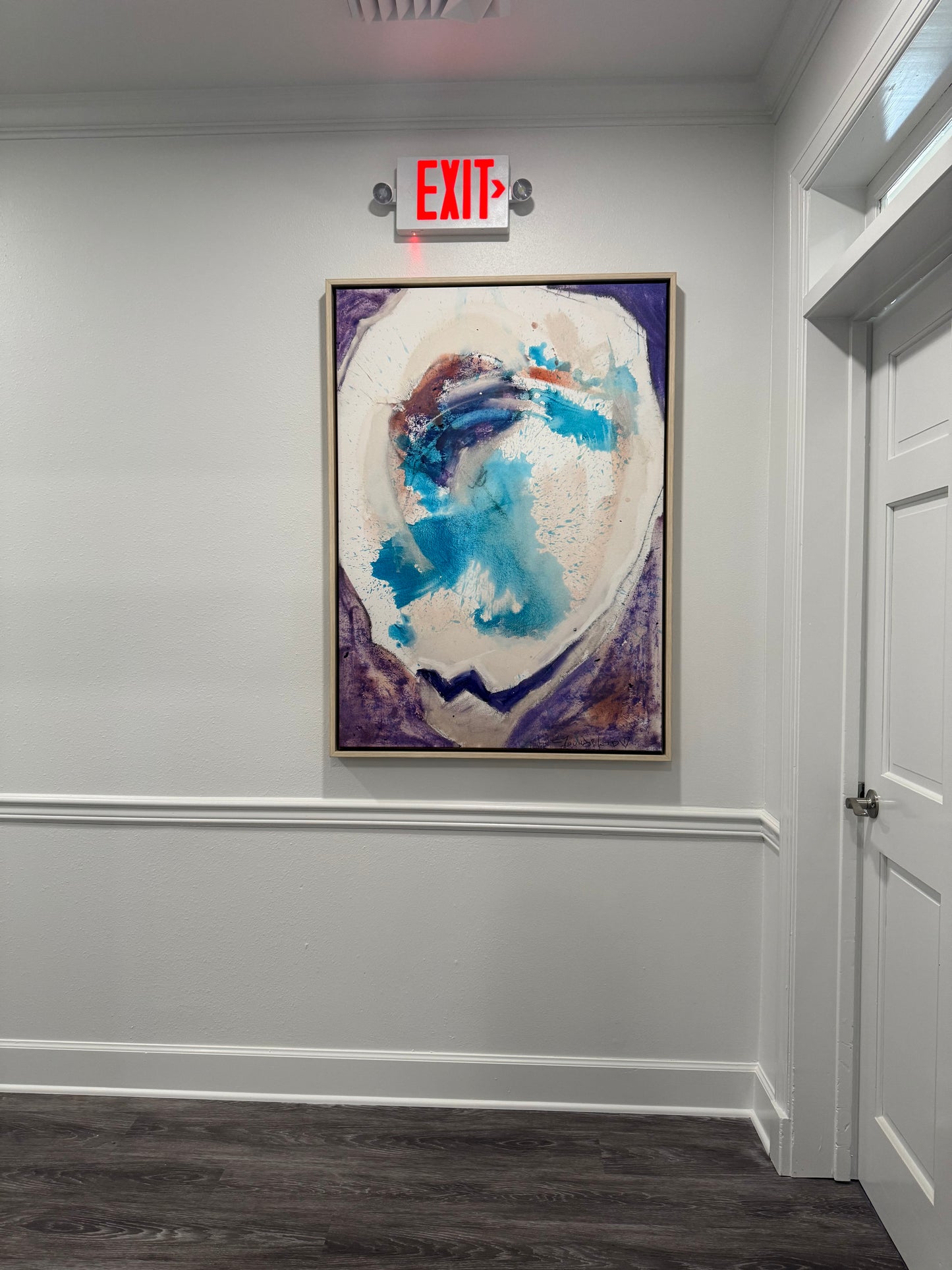 Oyster with Splash (36 x 48") giclee on canvas with Natural Wood Floating Frame