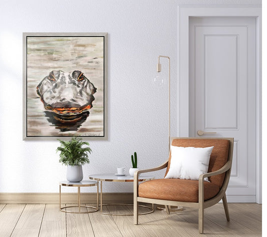 "Alligator Head in the Bayou" Champagne Floating Frame (33x42")