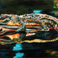 Alligator on a Log in Dark Bayou (36x48”) with gold floating frame