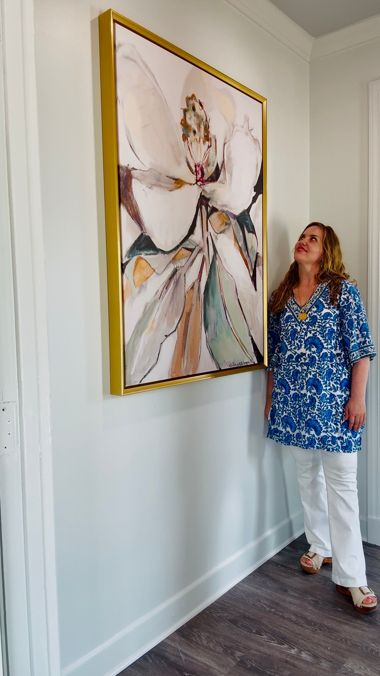 "Soft Neutral Magnolia" Solid Gold Floating Frame (36x48")