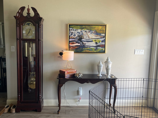 Chartreuse Gator (30x22”) Giclee on Canvas with Gold Floating Frame