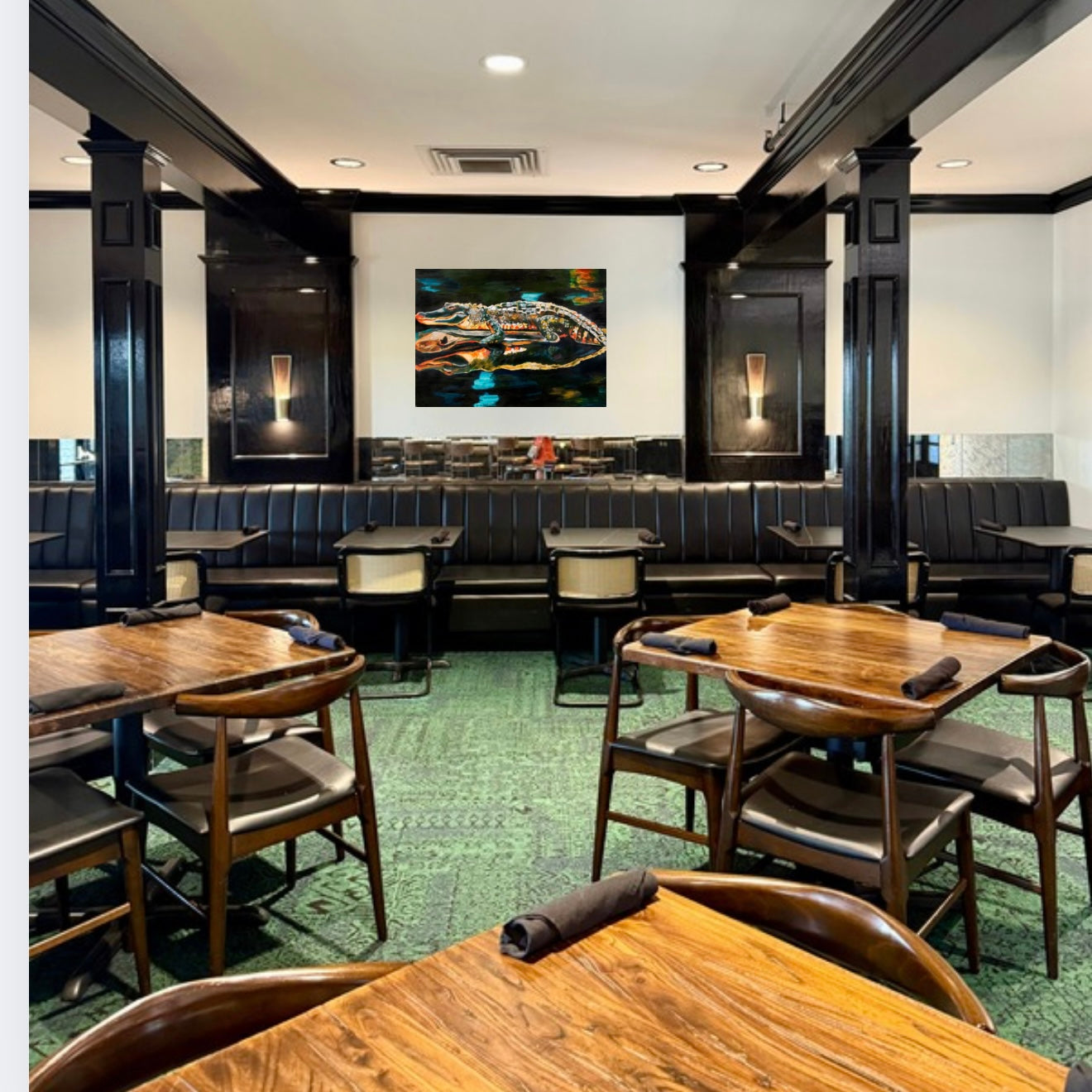 Alligator on a Log in Dark Bayou (36x48”) with gold floating frame