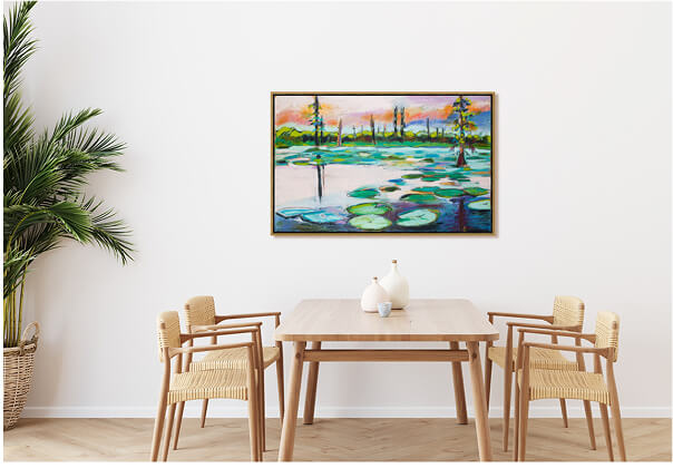 Bayou Sunset (48 x 31") with Gold and Black frame