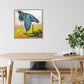 “Blue Heron Showing Wing” (24x24”) with Natural Wood Floating Frame