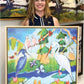 Blue and White Herons in Bayou Oasis (30x30”) with natural wood floating frame