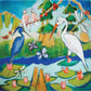 Blue and White Herons in Bayou Oasis (30x30”) with natural wood floating frame