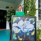 Teal Magnolia (36x36”) charcoal floating frame