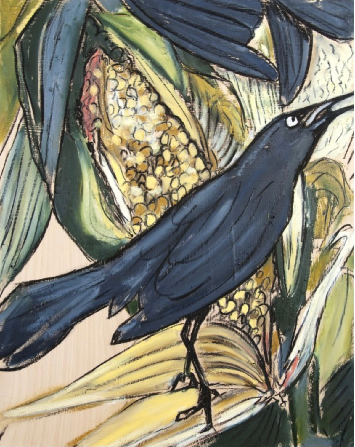 30% off (24x30”) Grackle with Corn signed Giclee on canvas