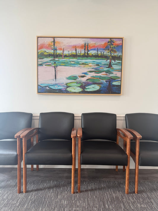 Bayou Sunset (48 x 31") giclee on canvas with Natural Wood  Floating Frame