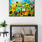 “Sunflower Field with Doves” (48x35”) giclee printed canvas with gold floating frame