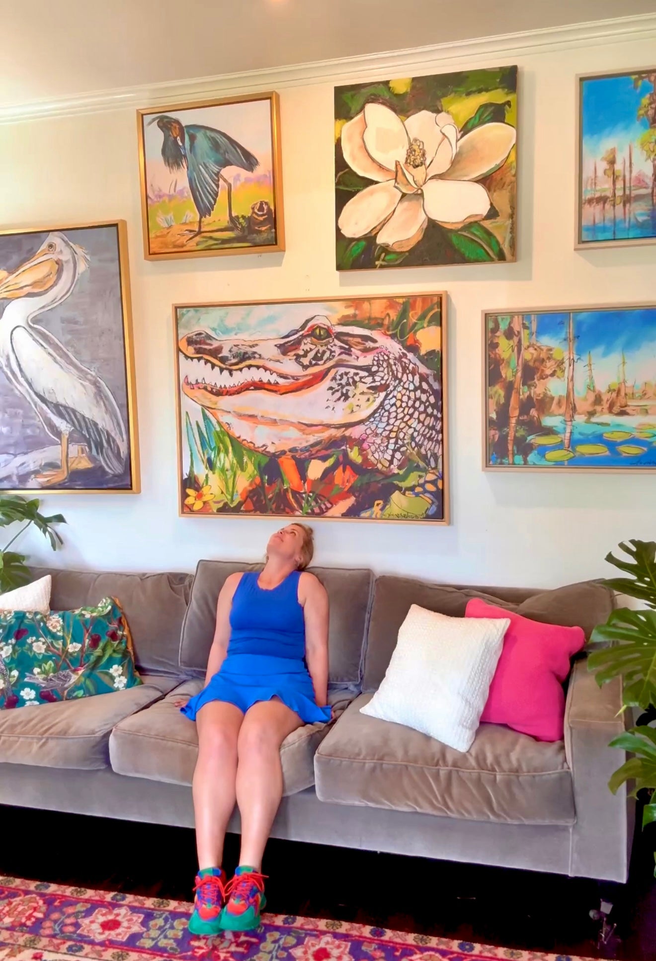 Groovy Gator (36x48”) with natural wood floating frame