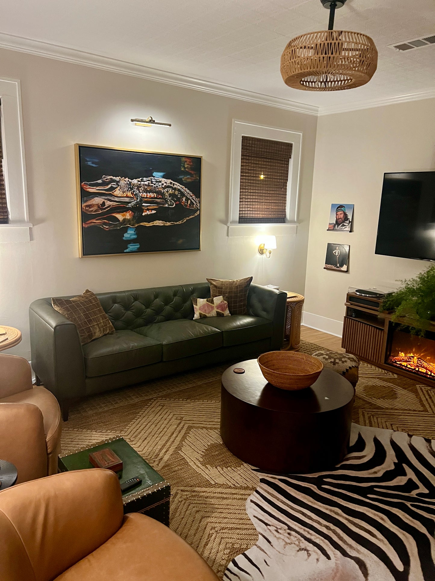 Alligator on a Log in Dark Bayou (36x48”) with gold floating frame