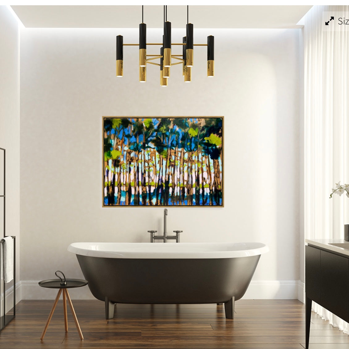 “Cypress Reflections Abstract” (48x36”) giclee printed canvas with gold floating frame