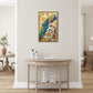 “Peacock Pair” (23x36”) giclee printed canvas with solid gold floating frame