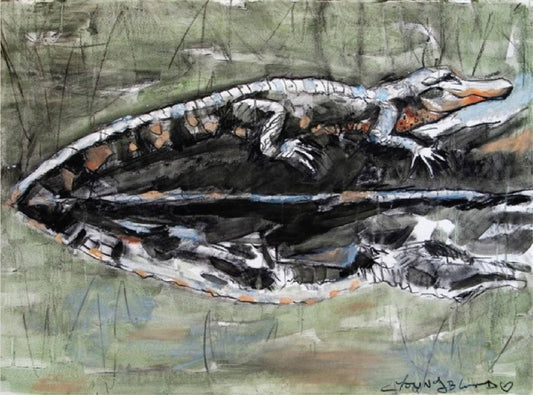 Green Gator Study (22x30) with gold floating frame