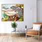 Groovy Gator (36x48”) with natural wood floating frame