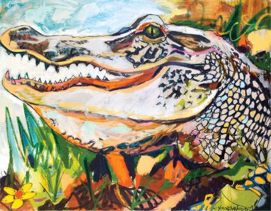 Groovy Gator (36x48”) with natural wood floating frame