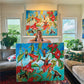 Hummingbirds and Hibiscus (48x60”) with gold floating frame