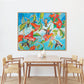 Hummingbirds and Hibiscus (48x60”) with gold floating frame