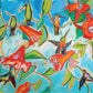 Hummingbirds and Hibiscus (48x60”) with gold floating frame