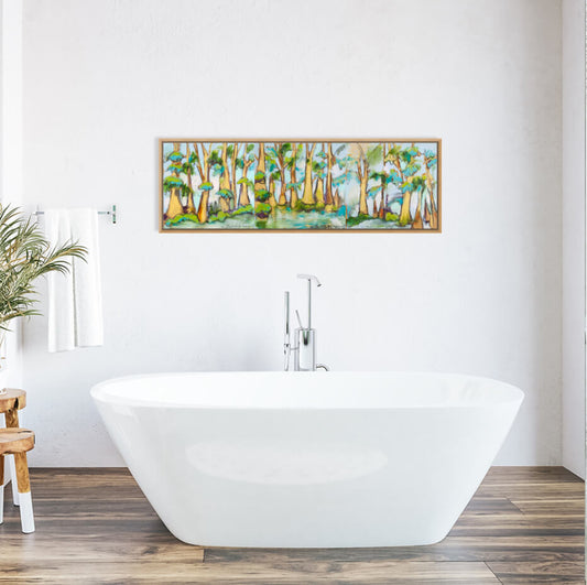 Soft Bayou Triptych (55 x 18") with Natural Wood Frame