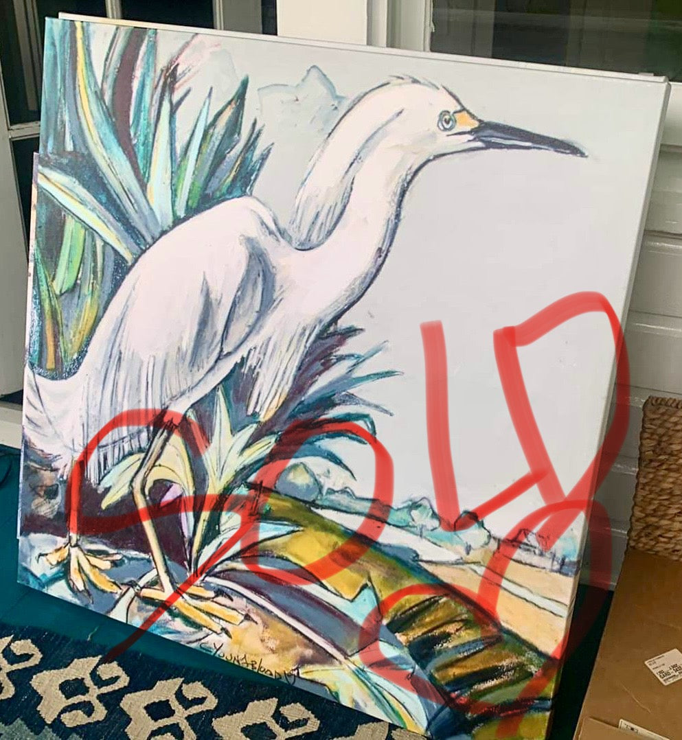 Snowy White Heron Giclee on Canvas