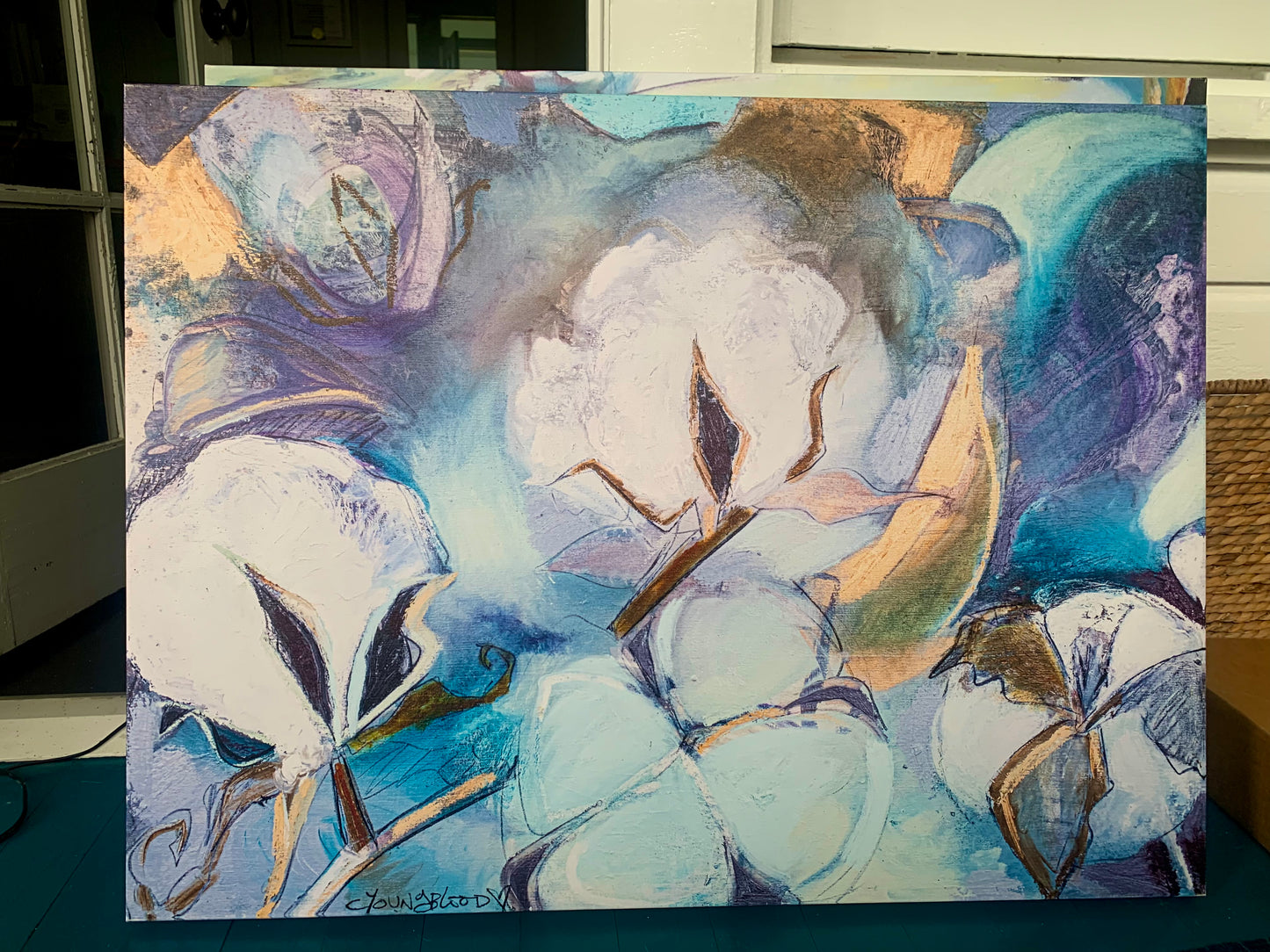 Aqua Cotton Giclee on Canvas
