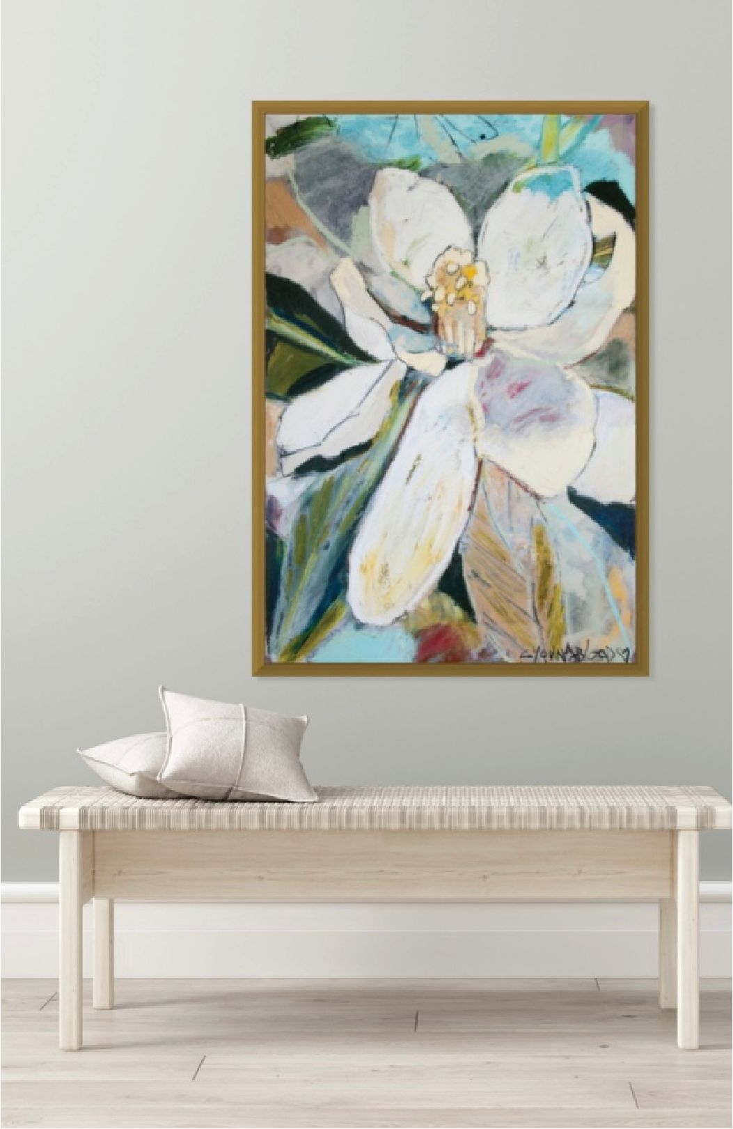 Soft Magnolia I (36x48”) with solid gold floating frame